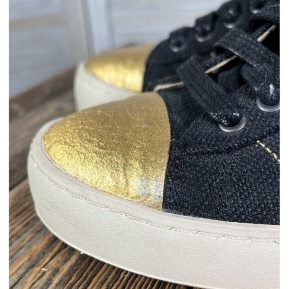 Po-Zu Women's 36 US 5 Lace Up Sneakers Black/Gold - Picture 5 of 11